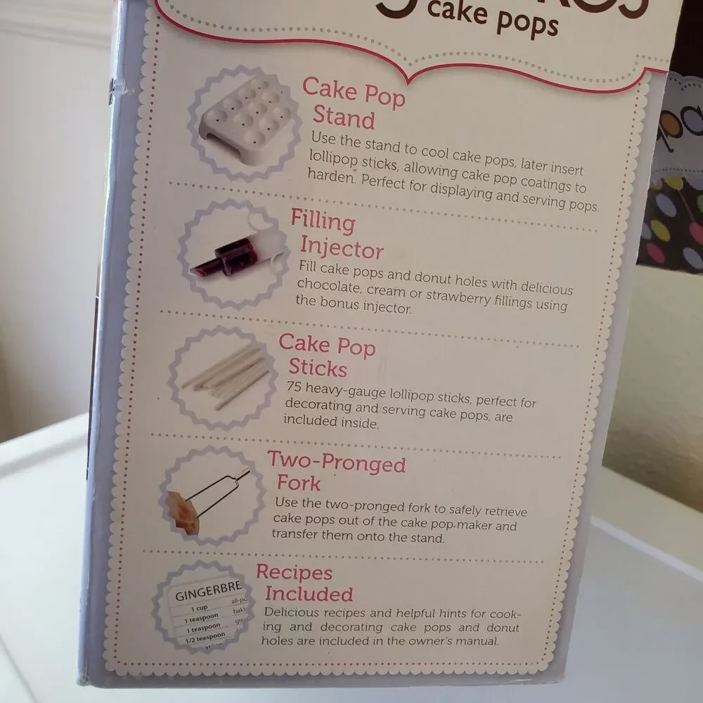 Babycakes‎ Cake Pop Maker #CP-94LV, Stand, Filling Injector, Fork, Pop Sticks